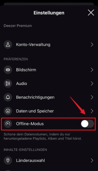 Offline-Modus von Deezer-App verwenden