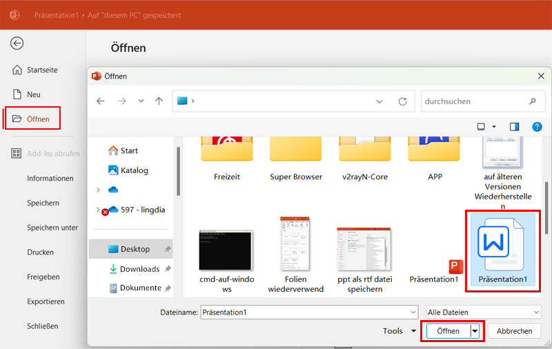 RTF Datei in PowerPoint öffnen