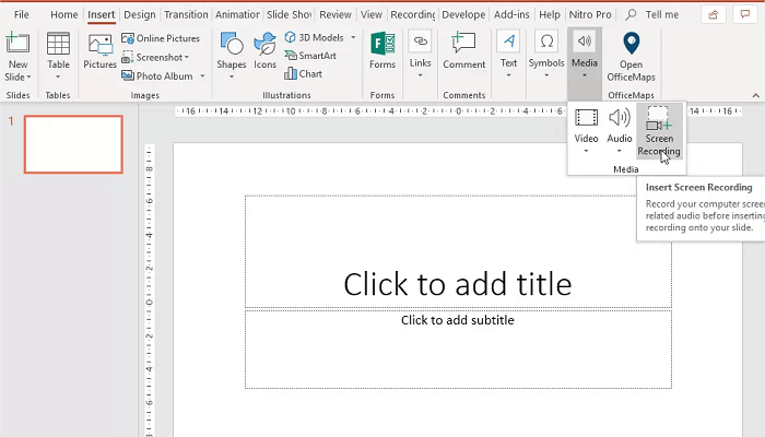 Registrazione dello schermo su Win 10 Powerpoint