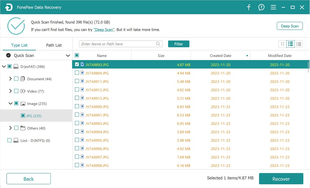 Select Files from MicroSD Card to Recover