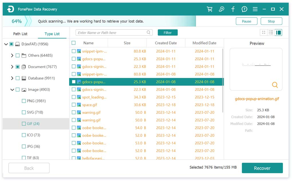 Preview and Select Files to Recover