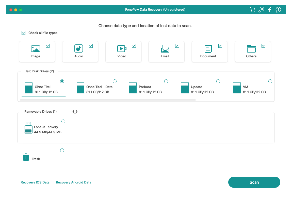 FonePaw Mac Data Recovery Select File Types