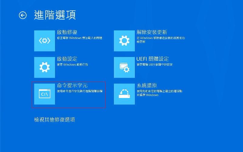 用命令提示字元停用自動修復