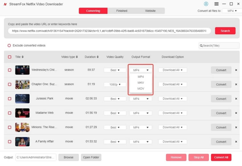 Select Output Format