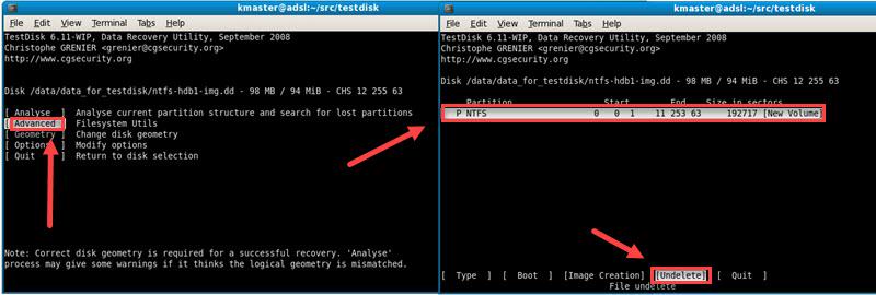 TestDisk 選擇誤刪檔案所在的分區