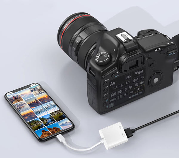 透過轉接器傳相機照片到 iPhone