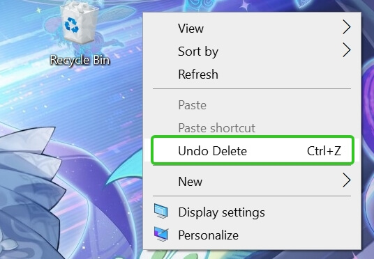 Undo Delete Menu