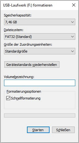 USB FAT32 auswählen