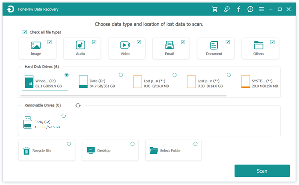 Home page di recupero dati USB di FonePaw