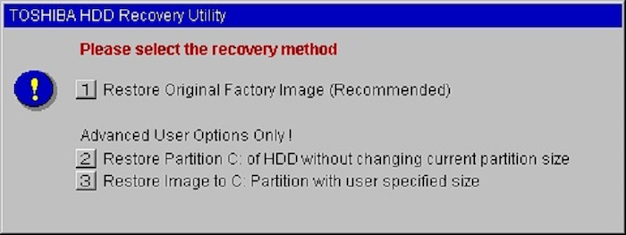 Use Toshiba HDD Recovery Utility