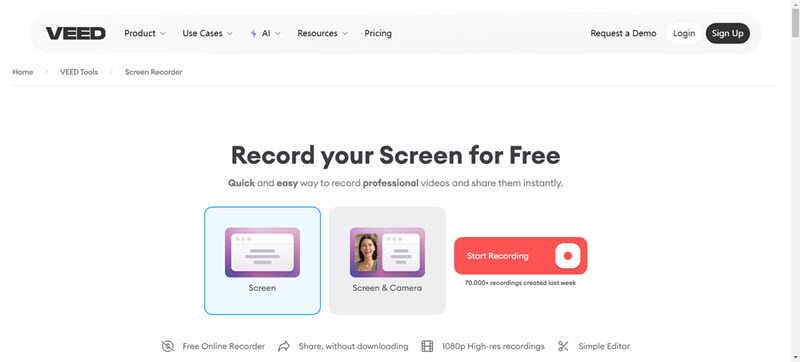 VEED.io 選擇錄影模式
