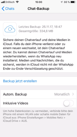 WhatsApp-Bilder auf iCloud sichern