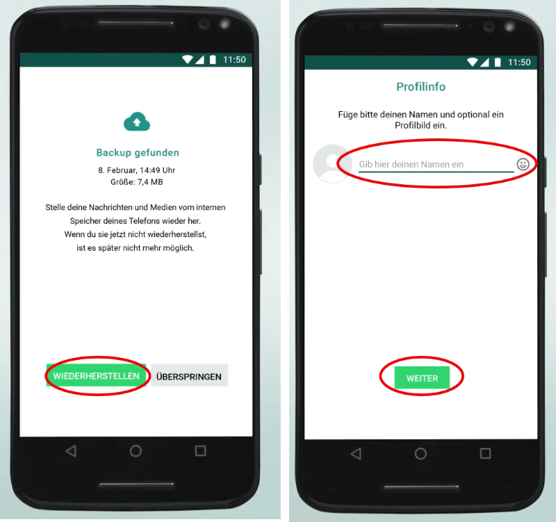 WhatsApp mit Google Drive wiederstellen