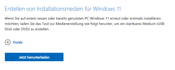 Windows 11 Installationsmedien erstellen