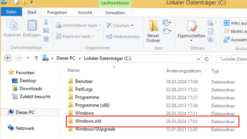Windows.old Ordner öffnen